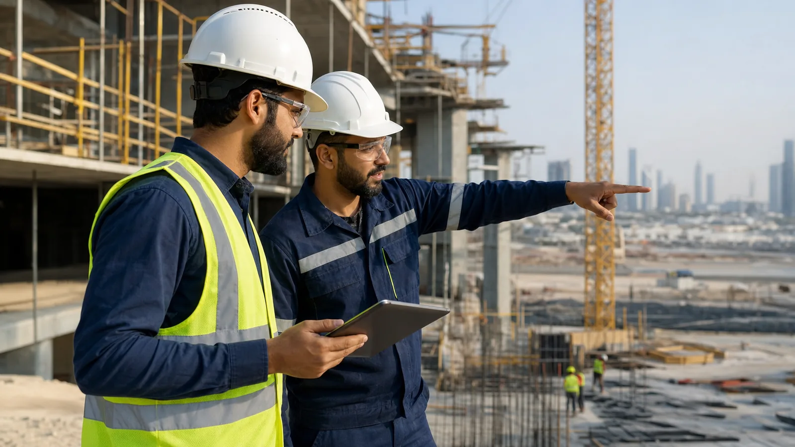 متابعة موارد ومعدات التنفيذ داخل موقع بناء منظم